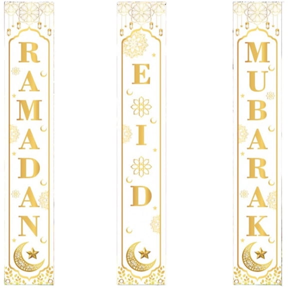 Ramadan Mubarak Door Banner Ramadan Porch Sign Banner Eid Mubarak Decoration Muslim Hanging Door Decoration for Indoor Outdoor Decor Eid Al-fitr Party Supplies