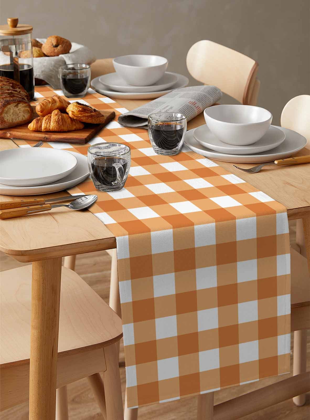 nqOlkjepod Orange Plaid Table Runner 72 Inches Long Farmhouse Dress Scarves, Gradient Geometric Buffalo White Checkered Dining Tablerunner for Coffee Table/Kitchen Island/Party Décor, 13" x 72"