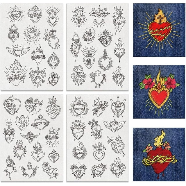4Sheets 50Pcs Heart Water Soluble Embroidery Stabilizers Stick and Stitch Embroidery Paper with Heart Pattern A4 Embroidery Stabilizers for Hand Sewing Lover Beginners