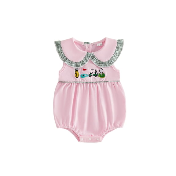 BemeyourBBs Newborn Baby Girl Golf Outfit Infant Baby Girls Summer Clothes 0 3 6 12 18 Months Bubble Romper Cute Golf Embroidery Doll Collar Sleeveless Bodysuit Jumpsuit Playsuit