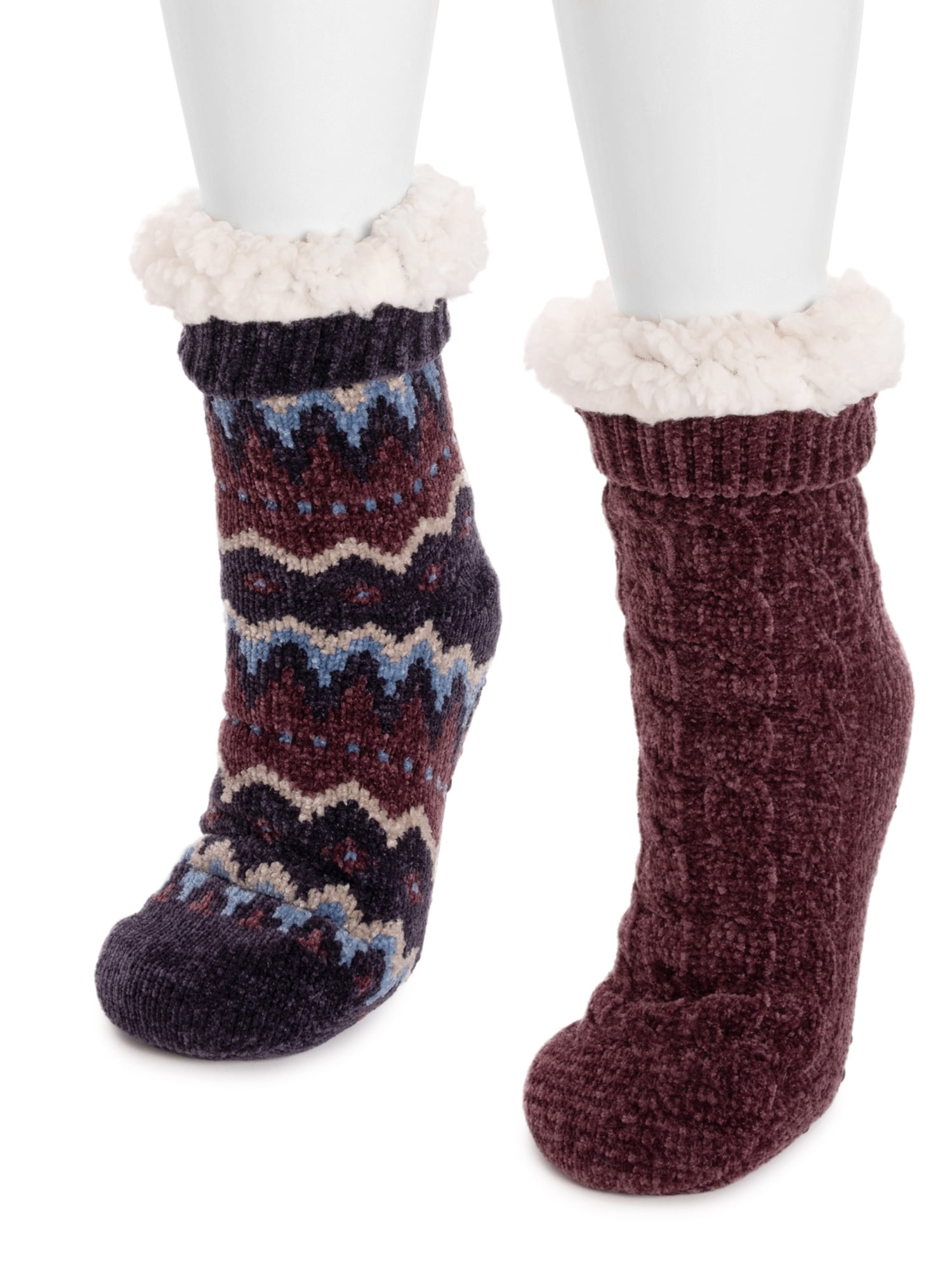MUK LUKS Women's Tall Rib Cuff Cabin Socks, 2-Pack, S-XL