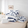 thumbnail image 6 of Manfei Navy Japanese Fish 7-Piece Bedding Comforter Set, Tokyo Ocean Waves King Bedding Sets, Vintage Stripes Abstract Reversible Bed Sheets, Breathable Home Decor, 6 of 8