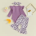 thumbnail image 3 of Bagilaanoe 3pcs Newborn Baby Girl Pants Set Long Sleeve Romper Tops + Flower Print Flare Trousers + Headband 3M 6M 9M 12M 18M Infant Casual Clothes, 3 of 7