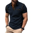 thumbnail image 2 of Hearthz Henley Waffle Polo Shirts for Men with Pocket Button Down Collared Short Sleeve Shirt Men Business Casual Work Out Shirts for Men ,Navy L, 2 of 4
