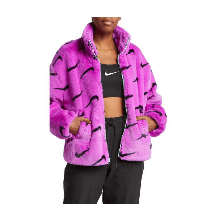 Women's Nike Purple/Black/Green Sportswear Logo Faux Fur Zip