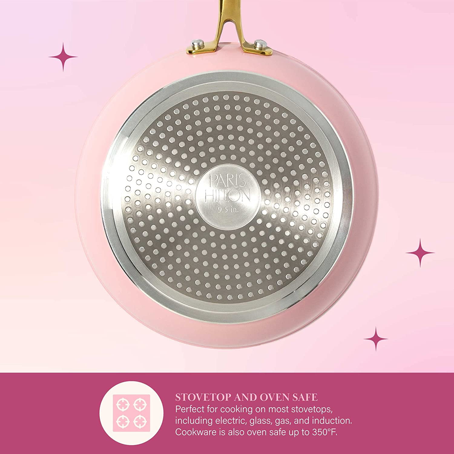 Paris Hilton Clean Ceramic™ Nonstick Cast Aluminum Cookware Set with Heart  Shaped Lid Knobs, Pink
