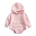 thumbnail image 1 of Gibobby Pañalero de algodón con capucha sólido de manga larga para niños y niñas con bolsillo para recién nacidos(Rosa, 9-12 Meses), 1 of 5