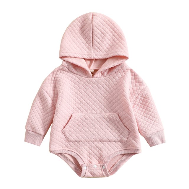 Gibobby Pañalero de algodón con capucha sólido de manga larga para niños y niñas con bolsillo para recién nacidos(Rosa, 9-12 Meses)