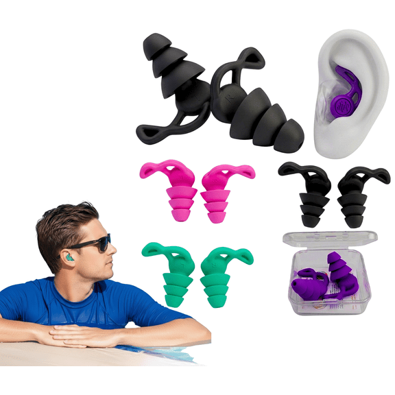GadgetNestUSA 4 Pairs Reusable Waterproof Swimming Earplugs (2 of Each) – Soft Silicone Comfort Fit, Anti-Leak Seal Keeps Ear Water Out for Men & Women, for Swimming, Bathing, Surfing & Water Sports