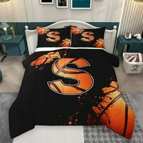 Homewish Cartoon Basketball Boys Bedding Comforter Set, Black Orange Monogrammed S Twin Comforter Sets, Modern Ball Sports Player Reversible Bedding Set, Breathable Home Decor, 2pcs