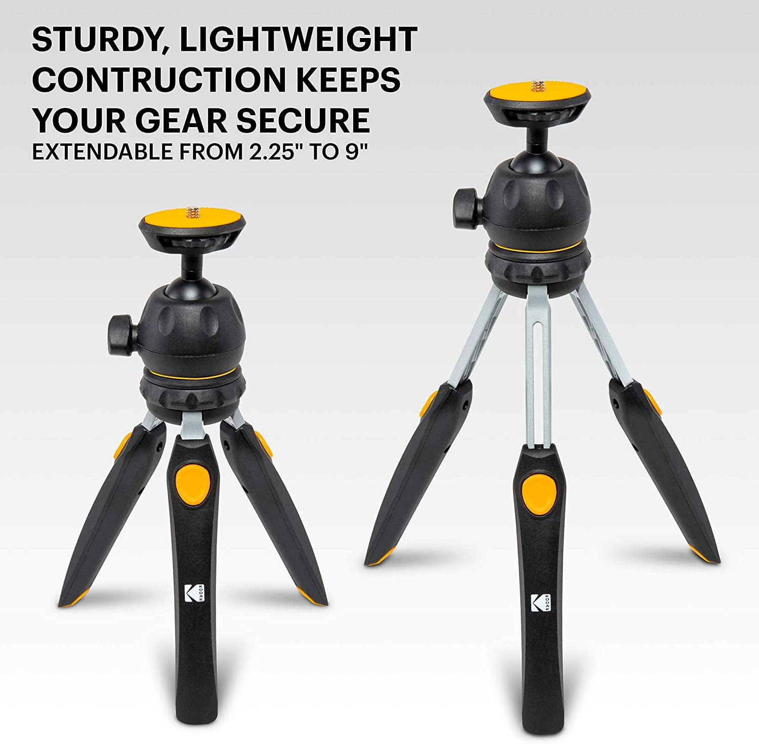 KODAK Photogear Mini Adjustable 9 Inch Tabletop Tripod Converts to Selfie Stick with E-Guide