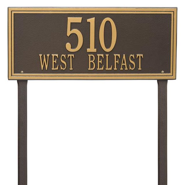 Whitehall Products 6115OG Estate Lawn Two Line Double Line Address Plaque, Bronze & Gold