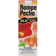 Rompe Pecho FLU Multi-Symptom Relief Syrup, Sugar Free, Dextromethorphan HBr & Antihistamine, Honey Flavor, Alcohol-Free, 6 fl oz