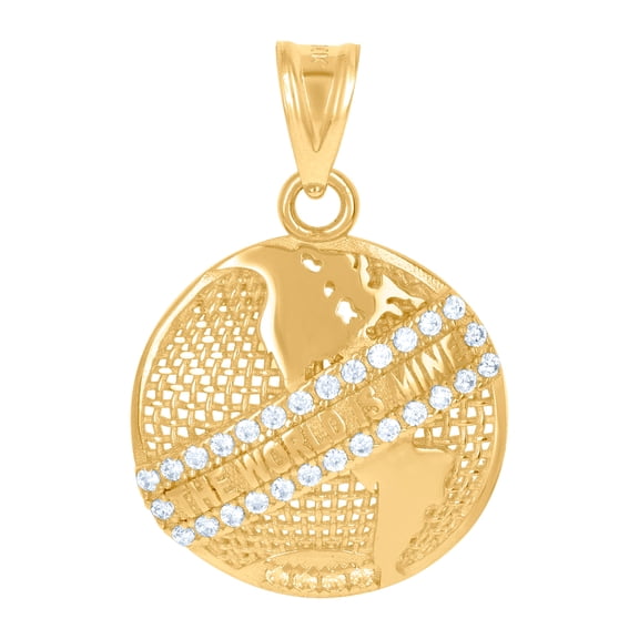 10k Yellow Gold Mens Cubic Zirconia World Map Charm Pendant 29.7x19.5mm Wide Necklace for Men