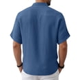 thumbnail image 4 of GrmtClth Mens Linen Shirt Short Sleeve Henley Shirts Summer Beach Casual Hippie Shirt Button Lightweight Collarless Tee Top Navy XL, 4 of 7