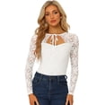thumbnail image 1 of Disfraz de navidad Top de encaje floral gótico de manga larga con cuello de gargantilla para mujer Blanco S, 1 of 6