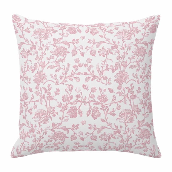 Throw Pillow Covers, Pink Flower Decorative Throw Pillow Covers 18x18 Inch, Vintage Farmhouse Boho Leaf Spring Solid Square Linen Pillow Cases for Couch/Living Room/Sofa