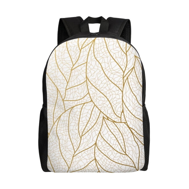 Easygdp Elegant Gold Leaf Pattern Mochila Versátil y Elegante: Comodidad, Almacenaje y Durabilidad para la Universidad, Trabajo, Viajes y Uso Diario