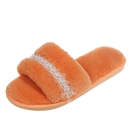 

Cptfadh Slippers For Women Shoes Women s Fashion Casual Round Toe Flats Flock Lace Slippers Slip On Shoes