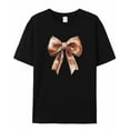 thumbnail image 5 of T Shirts for Women Short Sleeve Cotton Crewneck T-Shirt, Watercolor Brown Bow Tee Tops Casual Basic T-Shirts, XS-5XL Black M, 5 of 7