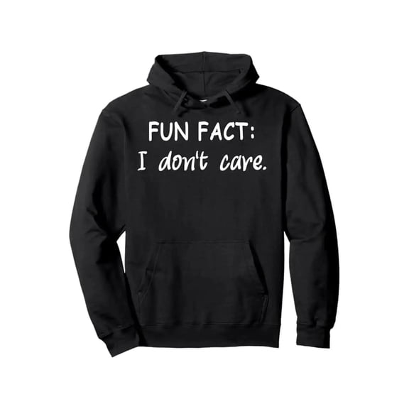 Men's & Women's "Fun Fact: I Don't Care" Funny Hoodie - Black with White Slogan, Cozy Pullover Sweatshirt with Kangaroo Pocket & Adjustable Hood, All-Season Casual Wear, Unisex Gift for Sarcasm Lover