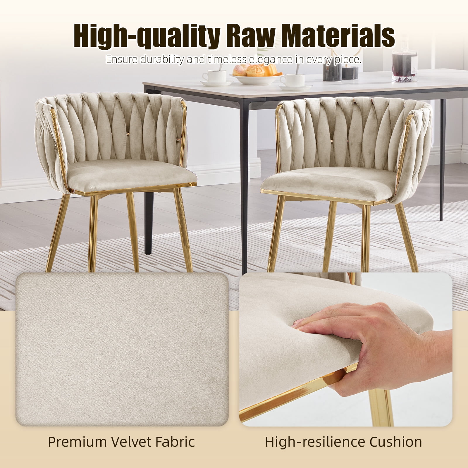 MOONMISS Dining Chairs Set of 6 with Metal Legs for Kitchen Dinning Room,Beige