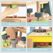 ROBUD Tool Bench Set for Toddlers - Mini Wooden Work Bench for Kids 3+, Construction Toys w/Wooden Tools, Educational Pretend Play Gift Building Toy Tools Set