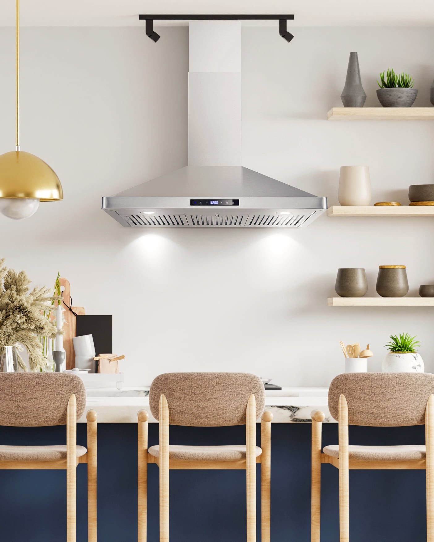 Cosmo 36 in. Vista Collection Ducted Wall Mount Range Hood, Touch Controls, LED Lights, Stainless Steel