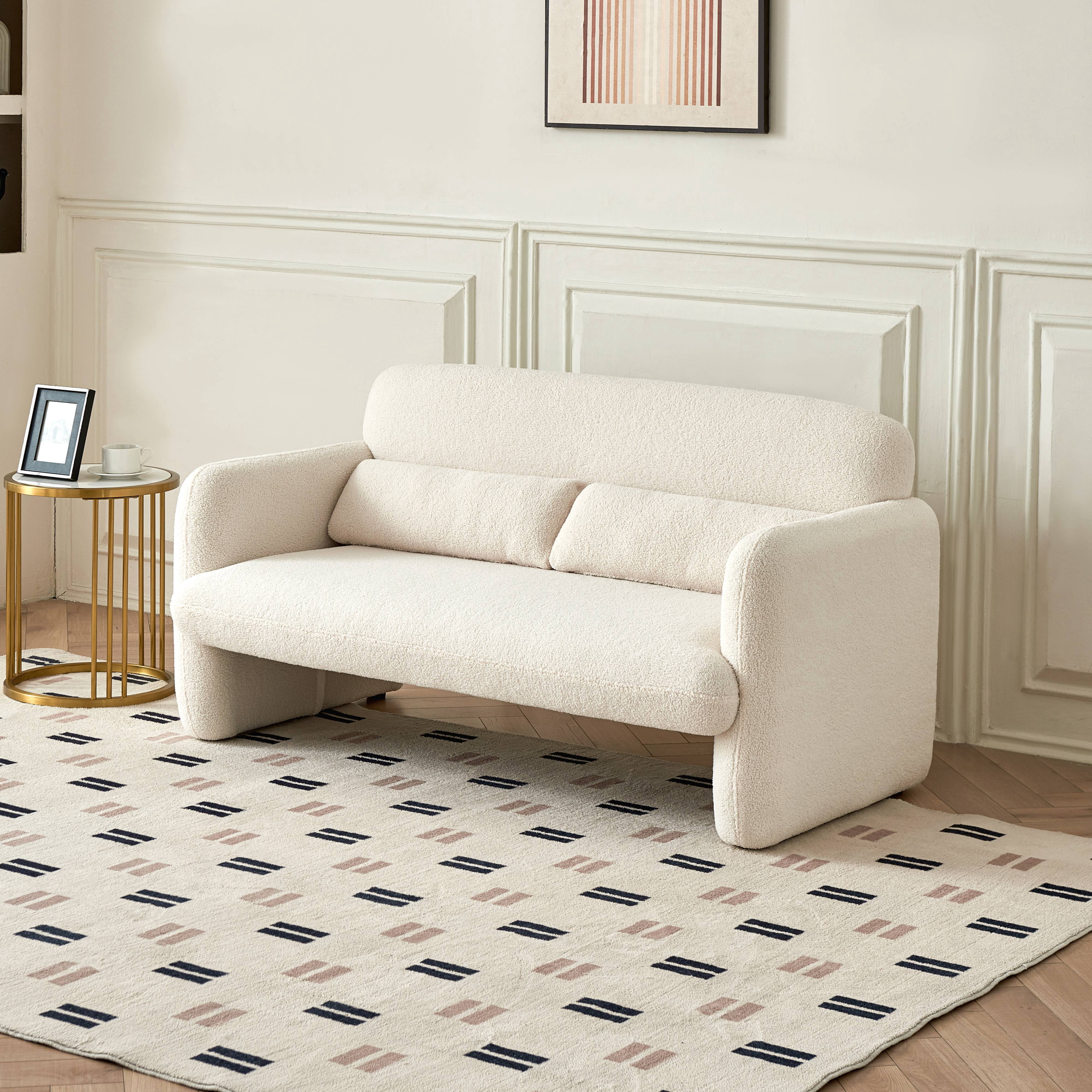 MAYEERTY Modern Lamb Fabric Loveseat Sofa Solid Wood Frame Toss Pillow Included