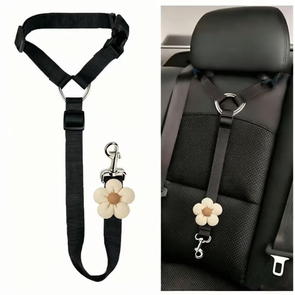 Dog Seat Belt Harness for Car, Restraint Adjustable with Elastic Bungee Buffer Headrest for Vehicle, 360 Degree Swivel Nylon Pet Safety Seat Belts Car Harness