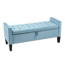 Foredo Contemporary Upholstered Storage Ottoman Bench with Arms, Button Tufted Ottoman with Storage,Velvet Storage Bench for Bedroom, Entryway, Living room, Light Blue