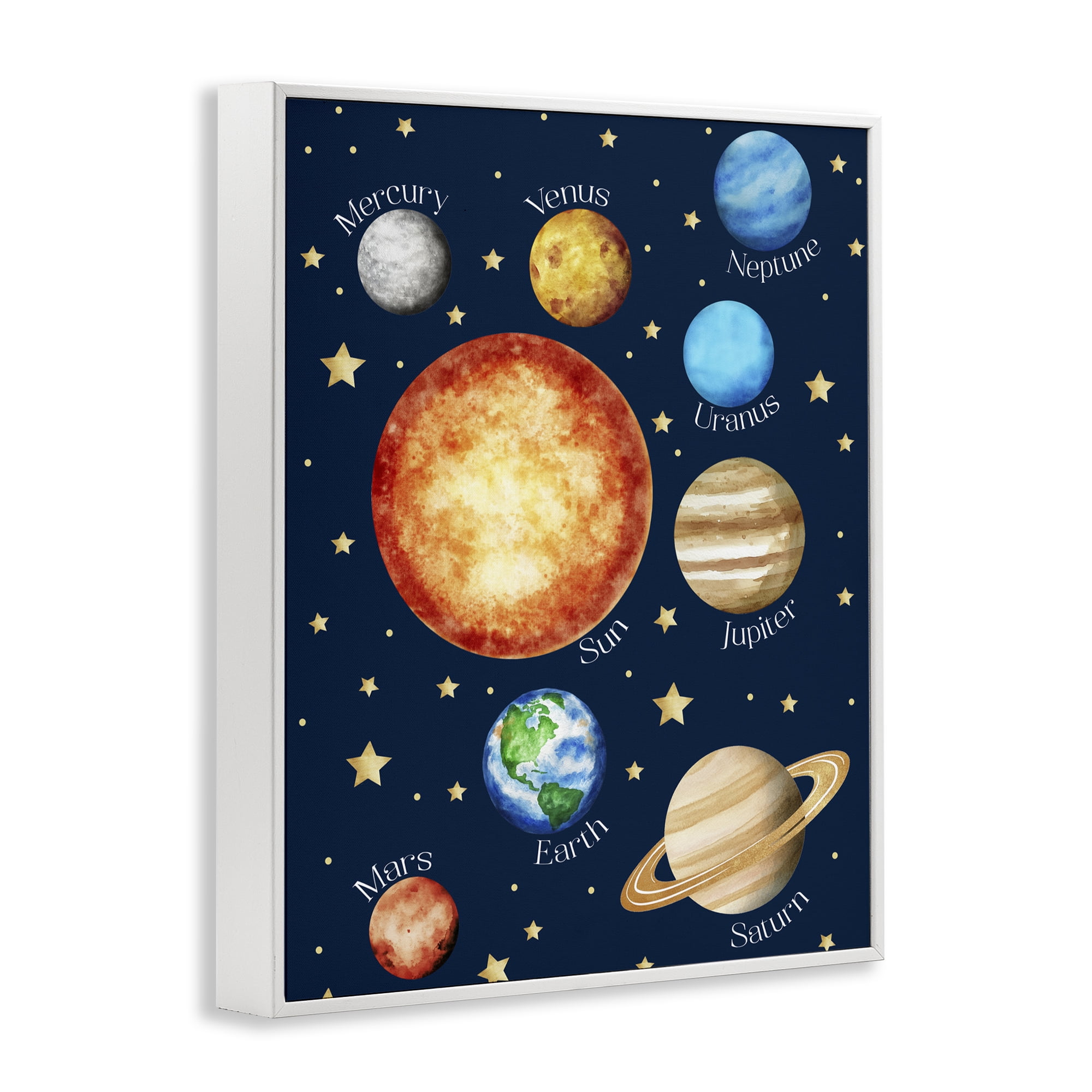 Educational Solar System Space White Framed Giclee Art, design by Christine Simpson Art