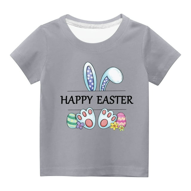 Funicet Cadeaux de Pâques pour Garçons, Cadeaux de Pâques pour Enfants, Enfants Garçons Filles Oreilles de Pâques Œufs de Pâques Imprimé Col Rond Imprimé Manches Courtes Haut, Cadeaux pour Fille Tout-Petit, Shorts pour Filles