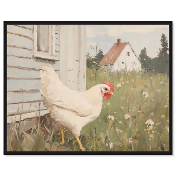 Pecking by the Barn Canvas Print Farmhouse Art by Art Remedy, Black Frame, 20 x 16