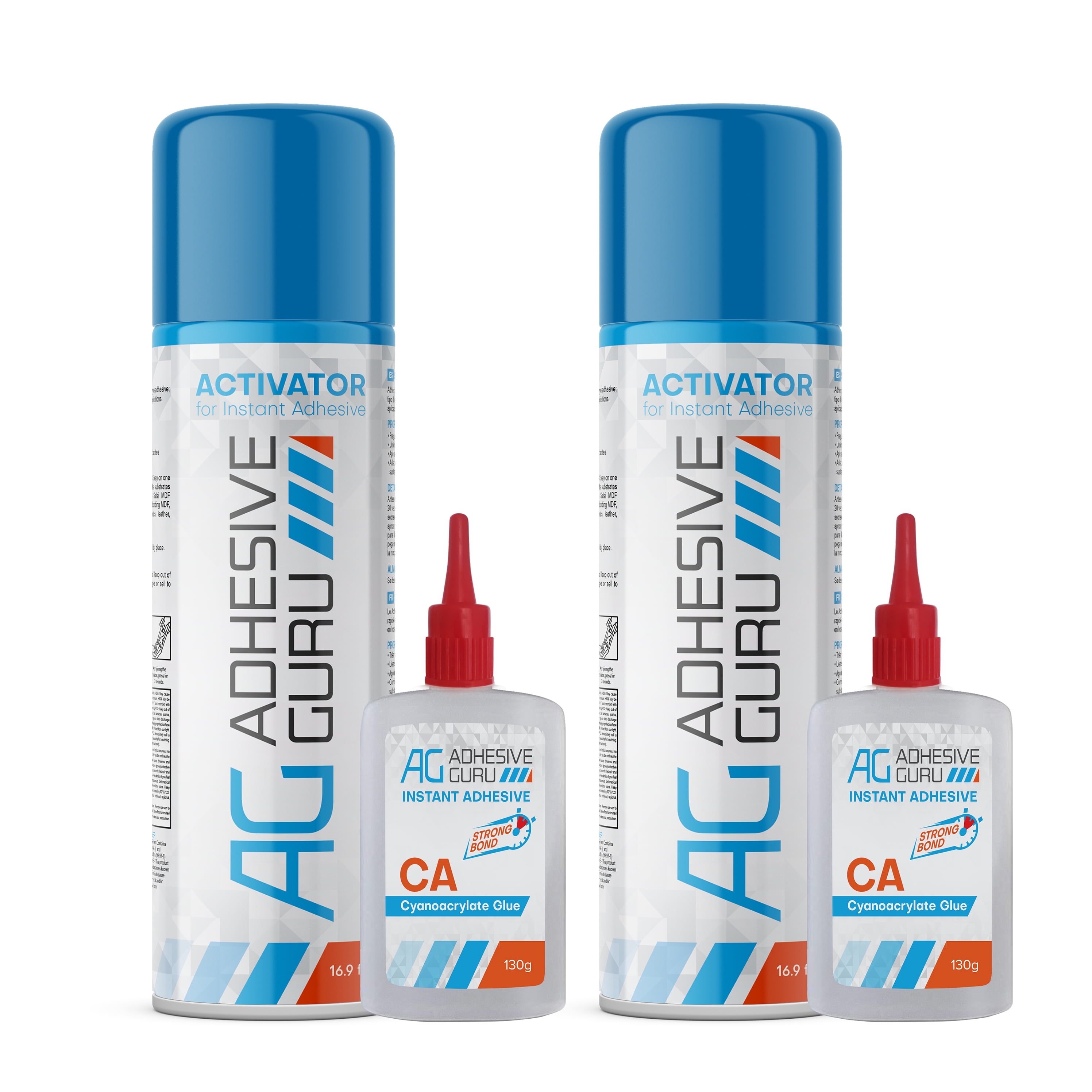 Adhesive Guru CA Glue with Activator (2 x 4.5 oz 2 x 16.9 fl oz) Ca Glue Kit, 2 Pack