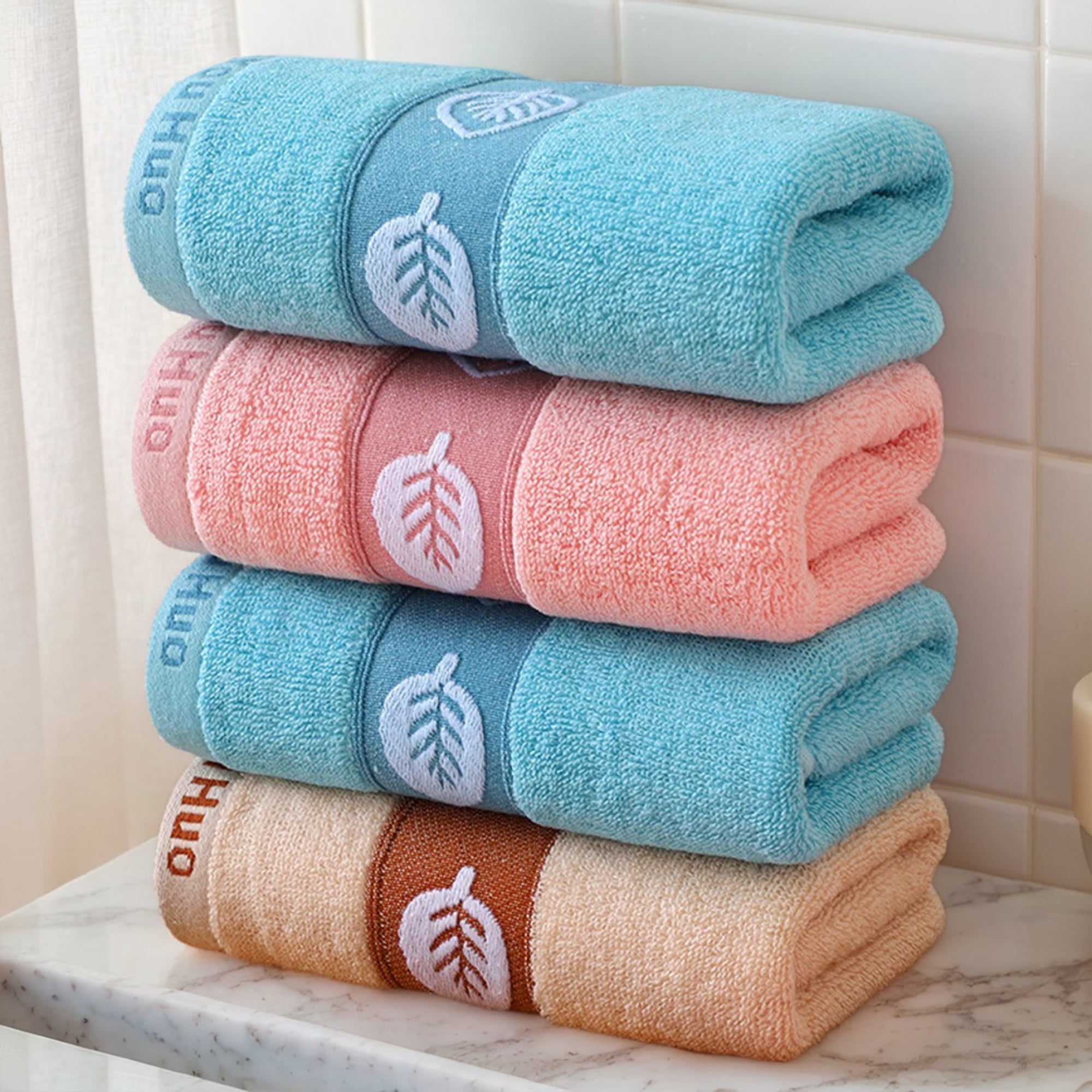 Unique Bargains Soft Absorbent Decorative Hand Towels Set Brown 4 Pcs