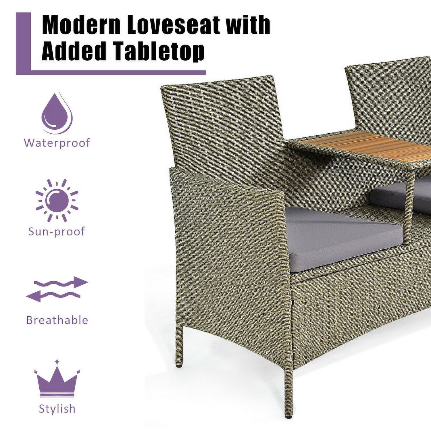 Aimee Lii 2-Person Patio Rattan Conversation Furniture Set, Small Patio Set with Coffee Table Aimee Lii 2-Person Patio Rattan Conversation Furniture Set, Small Patio Set with Coffee Table