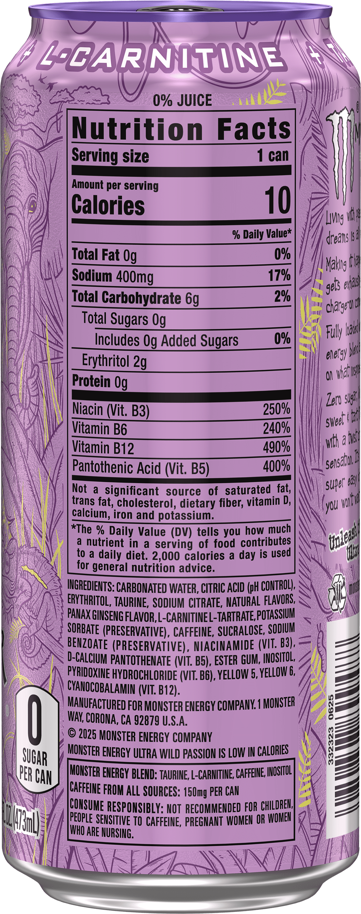 (6 pack) Monster Energy, Ultra Wild Passion, Zero Sugar Energy Drink, 16 fl oz, Can