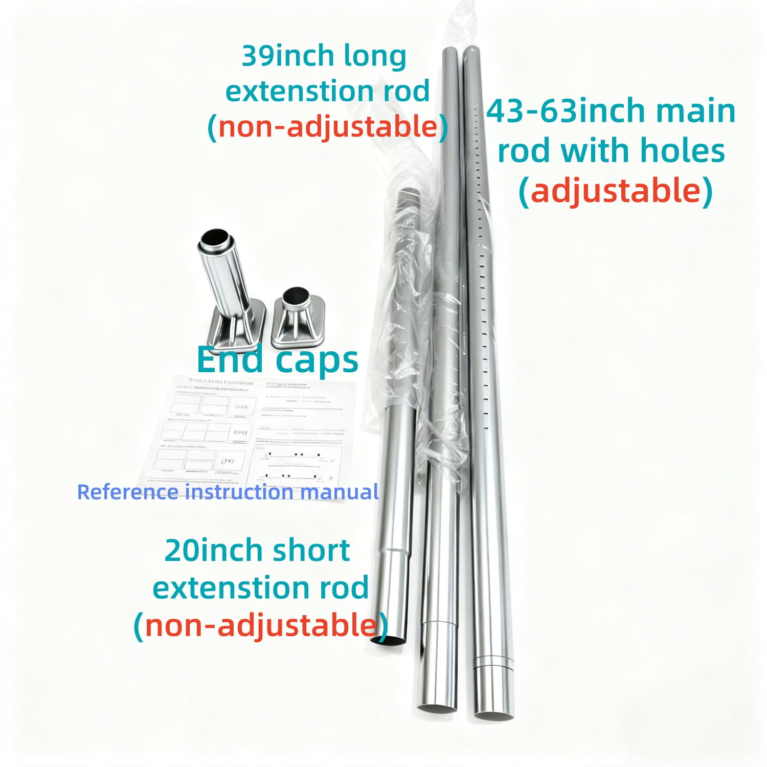 No Drill Tension Rod - Extra Long Room Divider 43-122inch, Adjustable Spring Shower Curtain Rod for Closet/Balcony, Non-slip Telescopic Pole (Silver)