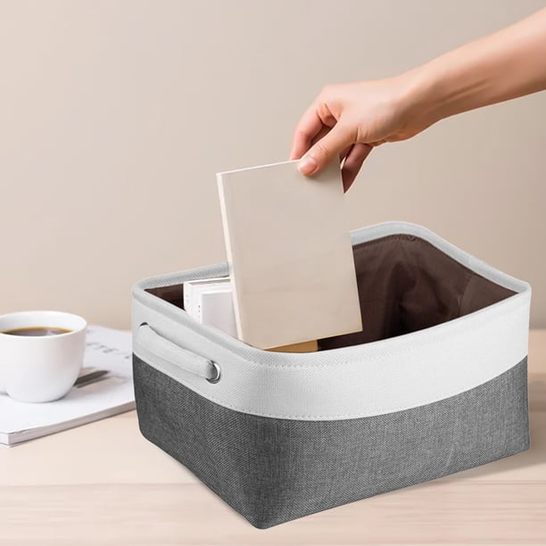 Bolsa de mano grande con cremallera de lino de algodón con cremallera, 38x25x26cm, gris, organizador plegable para ropa, edredones, zapatos, libros, armario que ahorra espacio y solución de