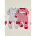 thumbnail image 3 of BemeyourBBs Newborn Valentines Day Outfit Baby Boys Girl Love Jumpsuit Long Sleeve Crewneck Striped Embroidery Romper Onepiece Clothes, 3 of 9