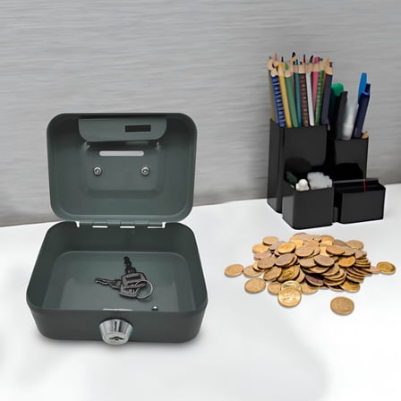 LAMIRO Cash Box with Money Tray Large Money Box with Lock Metal Safe Box for Money,Small Cash Box with Lock and Slot - Metal Coin Bank Small Lock Box