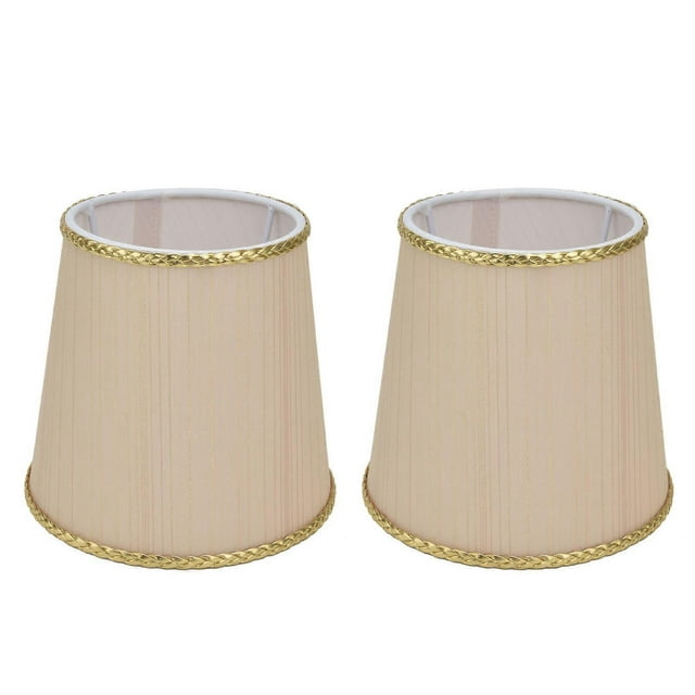 Lot de 2 petits abat-jours en tissu beige avec bords dorés pour lampe de table E14, lustre, applique murale