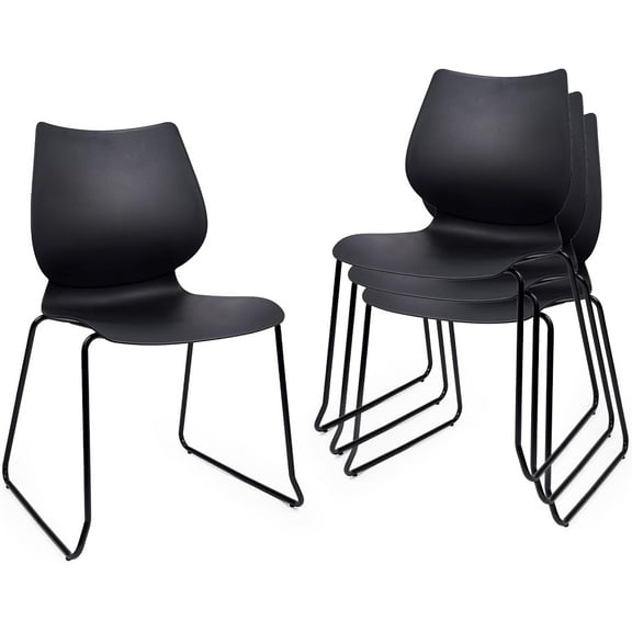 Stacking Chairs, Stackable Waiting Room Chairs, Conference Chair with Back & Church Chairs No Wheels with Metal Legs, Suitable for Offices Conference Training Waiting Room Set of 4, Black
