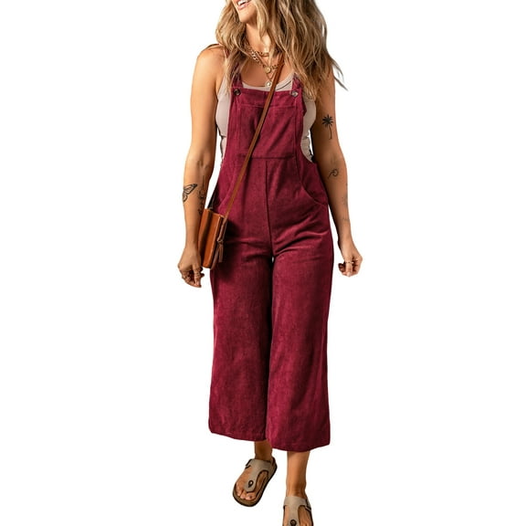 Women's Red Corduroy Wide Leg Bib Overalls - Adjustable Straps for Customizable Fit - [ZhiHiMeRi] | (US 4-6)S,Red