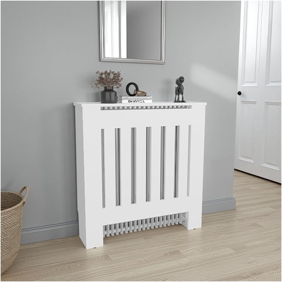 JERFIT White Radiator Cover Cabinet with Ventilated Slats, Particle Board Shelf for Home, Decorative Heater Enclosure for Living Room, Bedroom