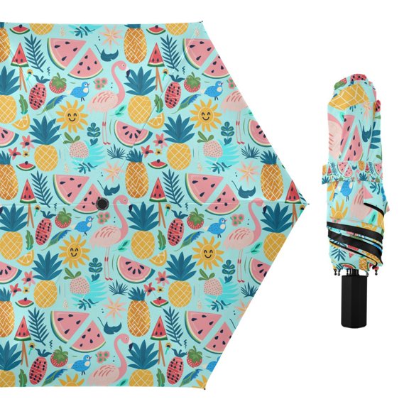 Flamingo Fruits Sun Bird Compact Sun Umbrella Windproof Travel Umbrellas for Rain Strong Portable UV Protection