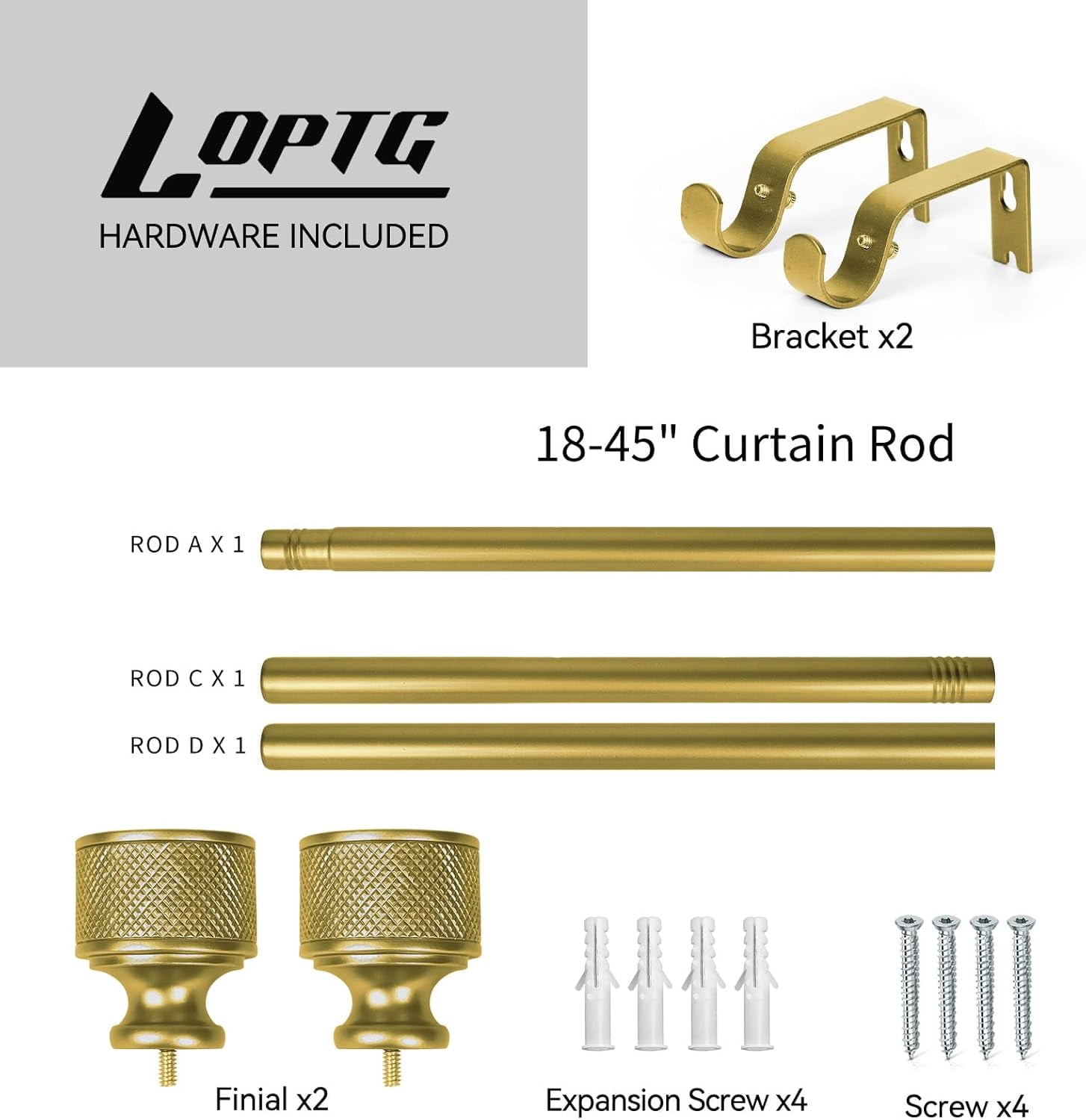 Curtain Rods for Windows 18 to 37 Inch, 1 Inch Diameter Modern Adjustable Decorative Drapery Rods, Window Curtain Rod with Dumbbell Design Finials, Black with Gold edge Finishing, Size:18"-45"