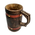 thumbnail image 4 of Handmade Wooden Beer Mug with Orange Leather Strap 400 ml Medieval Renaissance Tankard, Eco-Friendly Gift for Men, 4 of 7
