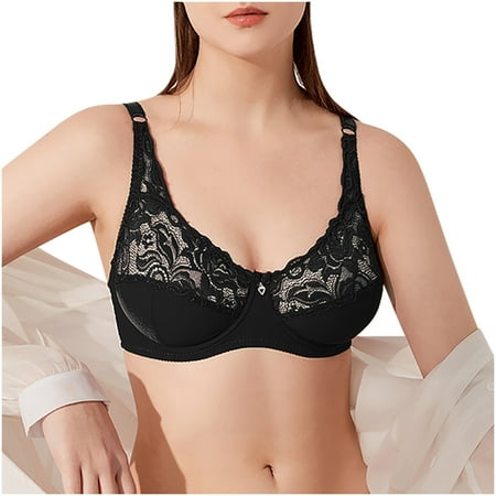 Blczomt Underwire Bralette for Women Plus Size Black Balconette Lace Button Bra